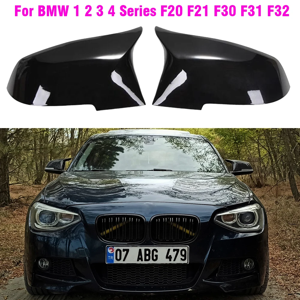 1Pair Side Rearview Wing Mirror Cover Caps For BMW 1 2 3 4 Series F20 F30 F31 F32 F34 F36 E84 2014 -2018 ABS Gloss Black