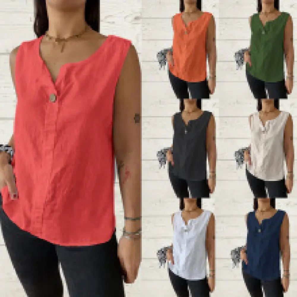Womens Sleeveless Button Down Waistcoat Sexy Casual Tank Top Summer Spring Streetwear Fashion Ladies Slim Fit Apparel Shirt