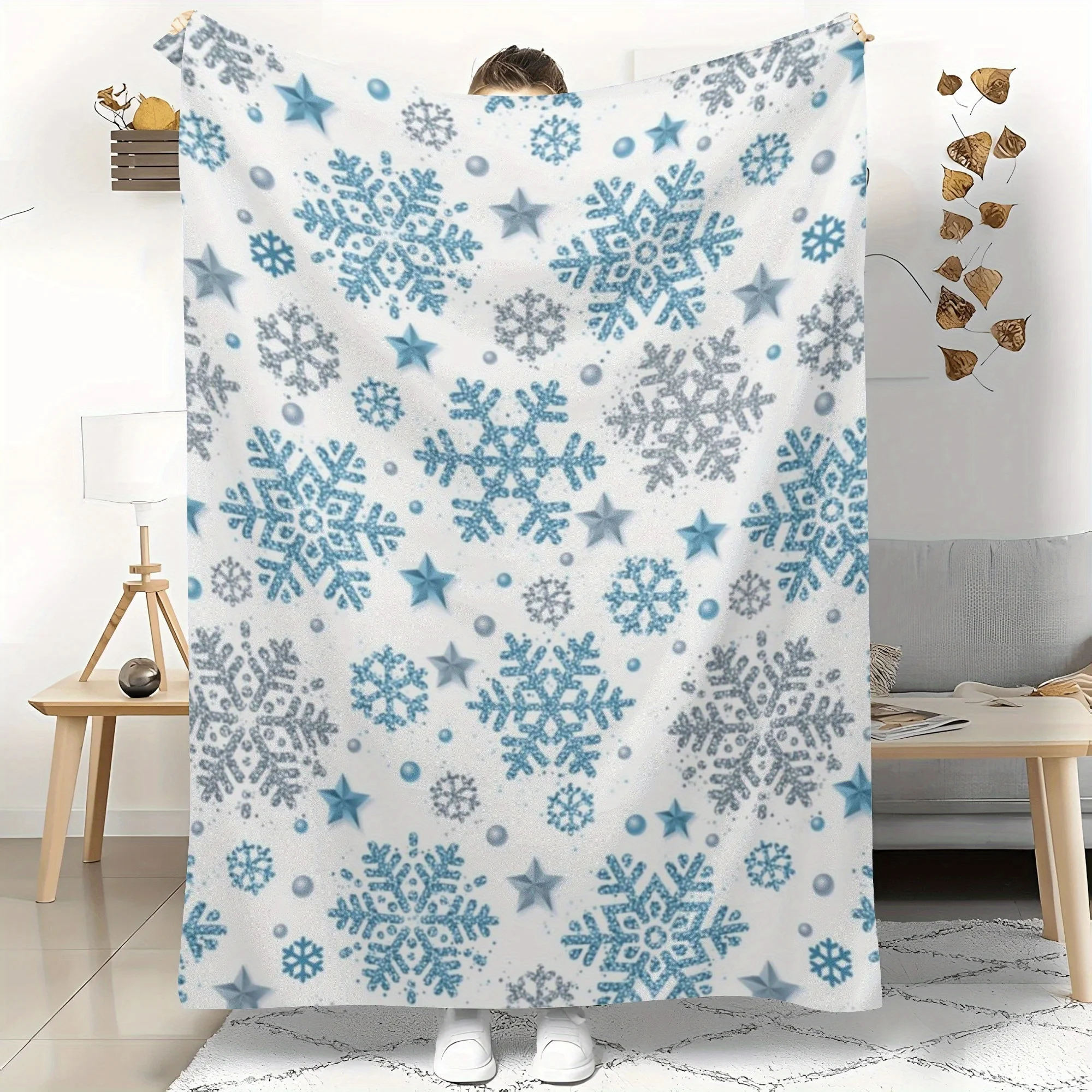 بطانية عيد الميلاد المريحة على شكل ندفة الثلج - رمي فانيلا ناعم ودافئ للأريكة والسرير والسفر - مناسب لجميع المواسم، ديكور عطلة مضاد للحساسية