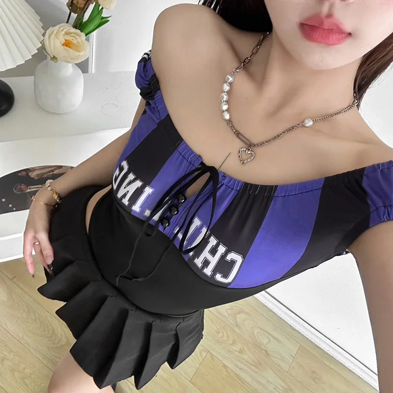 

2025 Autumn New Style Elegant Women's Dress Chic Strap-Sleeved Color-Contrasting Patchwork Sexy Off-Shoulder One-Piece Dress