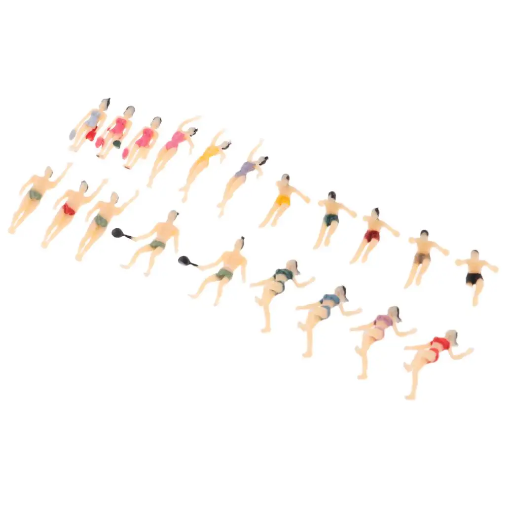 20Pcs N 0 Painted Model Figures People Male Female Swimmers 1.2cm Height