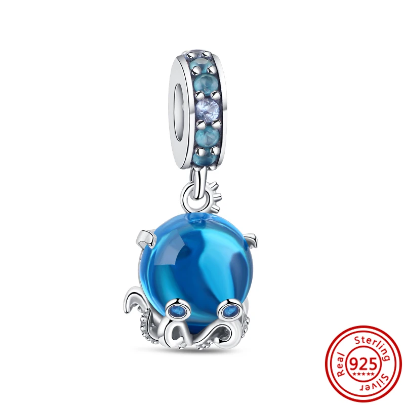 925 Silver Blue Glass Turtle Starfish Seashell Dolphin Whale Sea Animal Beads Fit Original Pandora Charms Bracelet Women Jewelry