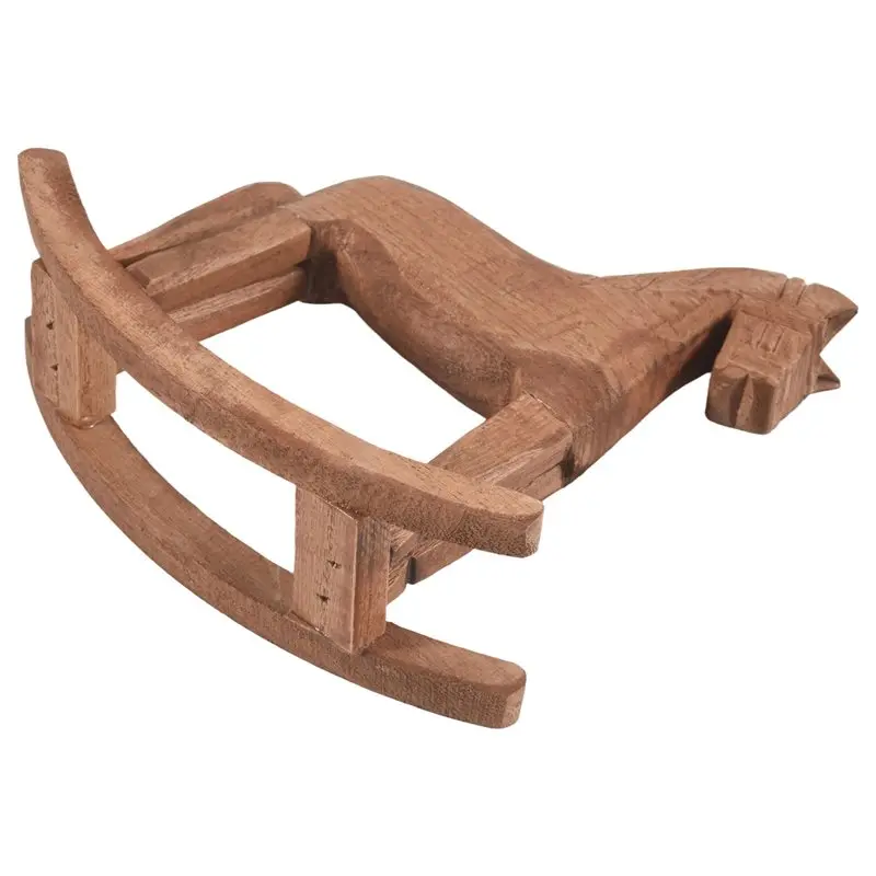 A68P-Vintage Carved Wood Rocking Horse Animals Decorated With Wood Carved Craft Horse Figurines For Home Decoration