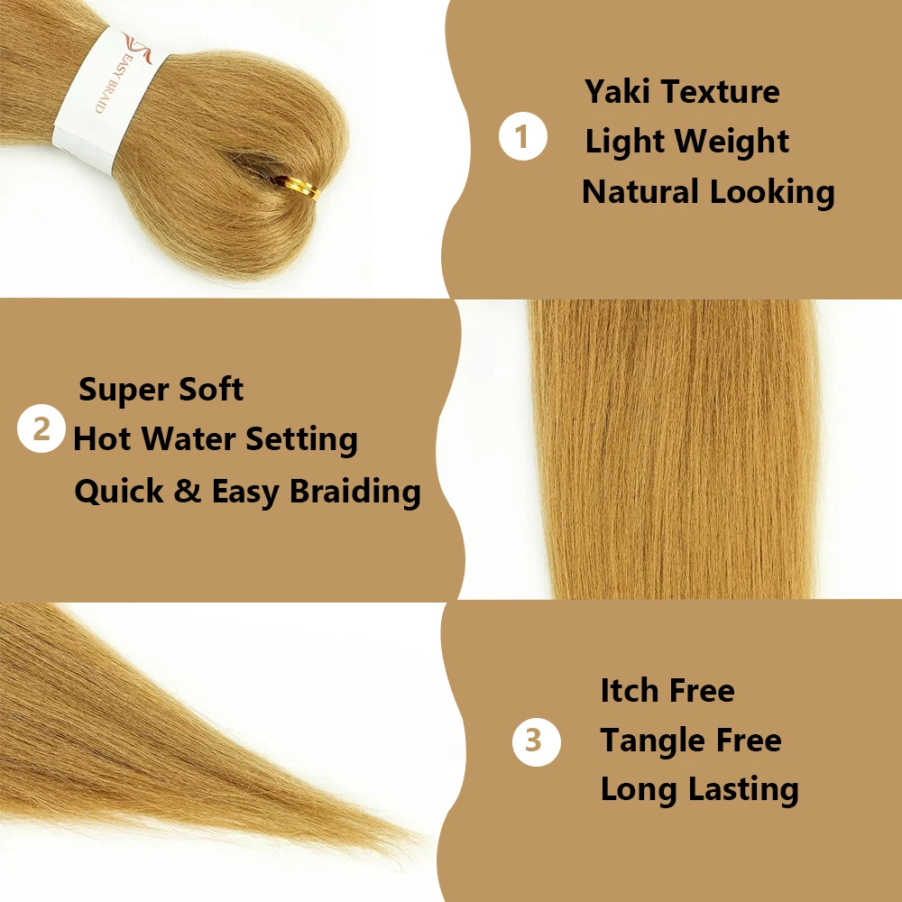 Women's straight Yaki style simple braided hair accessory, 20 inch synthetic pre stretched braided gradient wig hair accessory