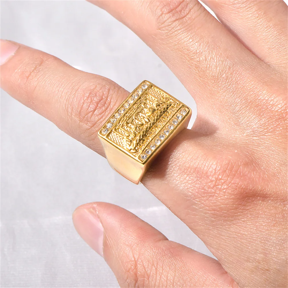 

Religious Iced Out The Last Supper Square Rings Male Gold Color Stainless Steel Zircon Big Rings For Men Jewelry Gift 2025