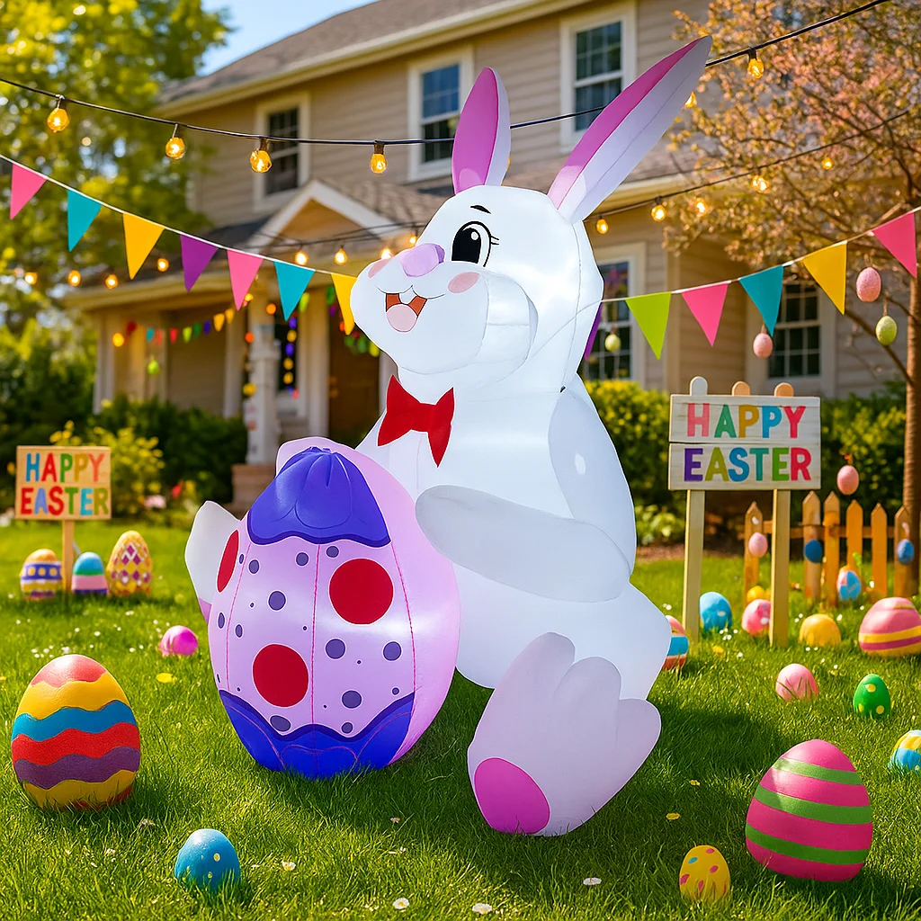 

Easter Festival DIY Decor Inflatable Rabbit 1.8M/5.9FT Blue Easter Egg Holiday Decor Outdoor LED Light for Garden Yard Model