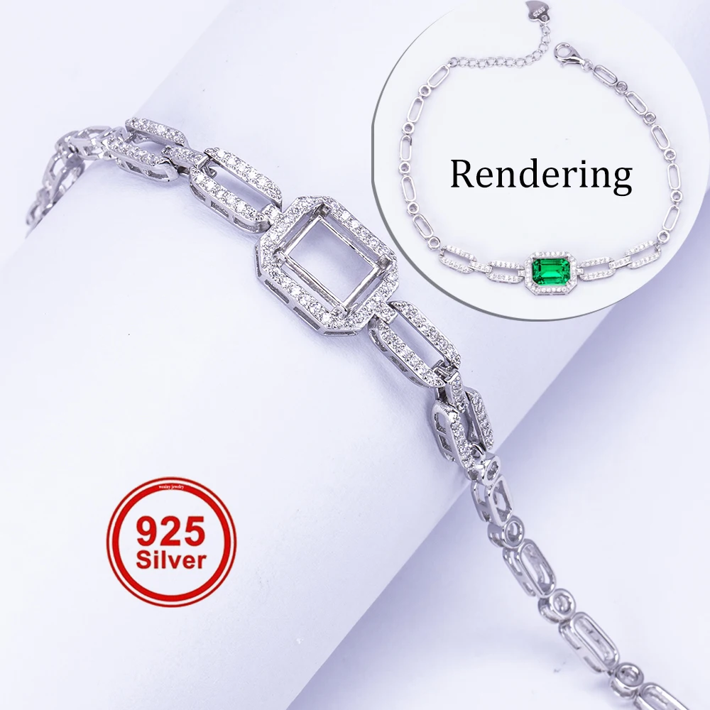 6*8mm Square Women's Minimalist Bracelet Setting, S925 Sterling Silver Material Women's Bracelet Base Frame