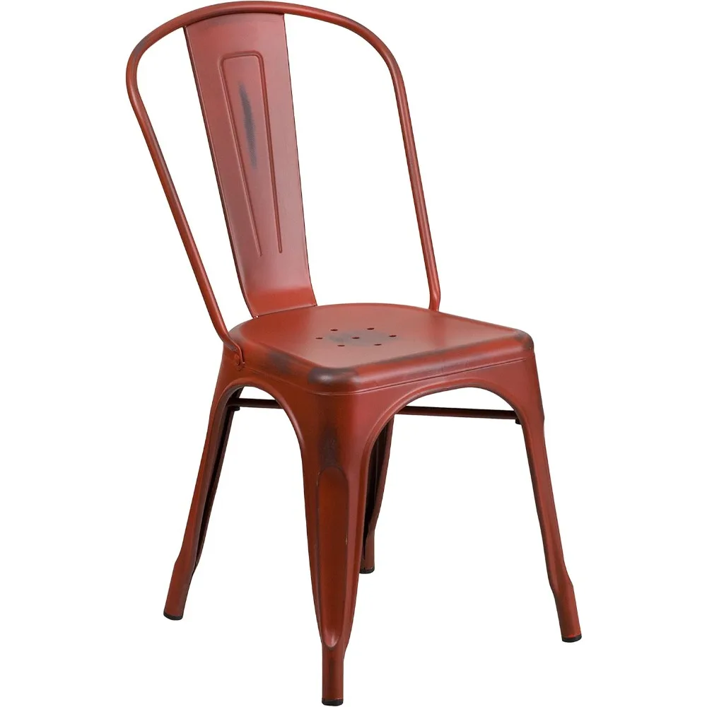 

Commercial Grade Distressed Kelly Red Metal Indoor-Outdoor Stackable Chair
