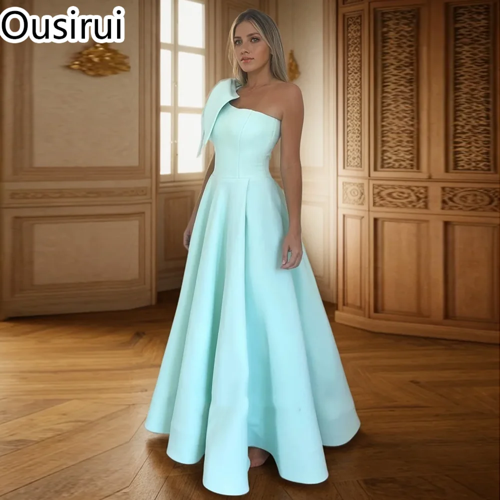 

OUSIRUI атласное вечернее платье без рукавов на одно плечо для женщин, вечернее платье трапециевидной формы длиной до пола с бантом, платья de festa