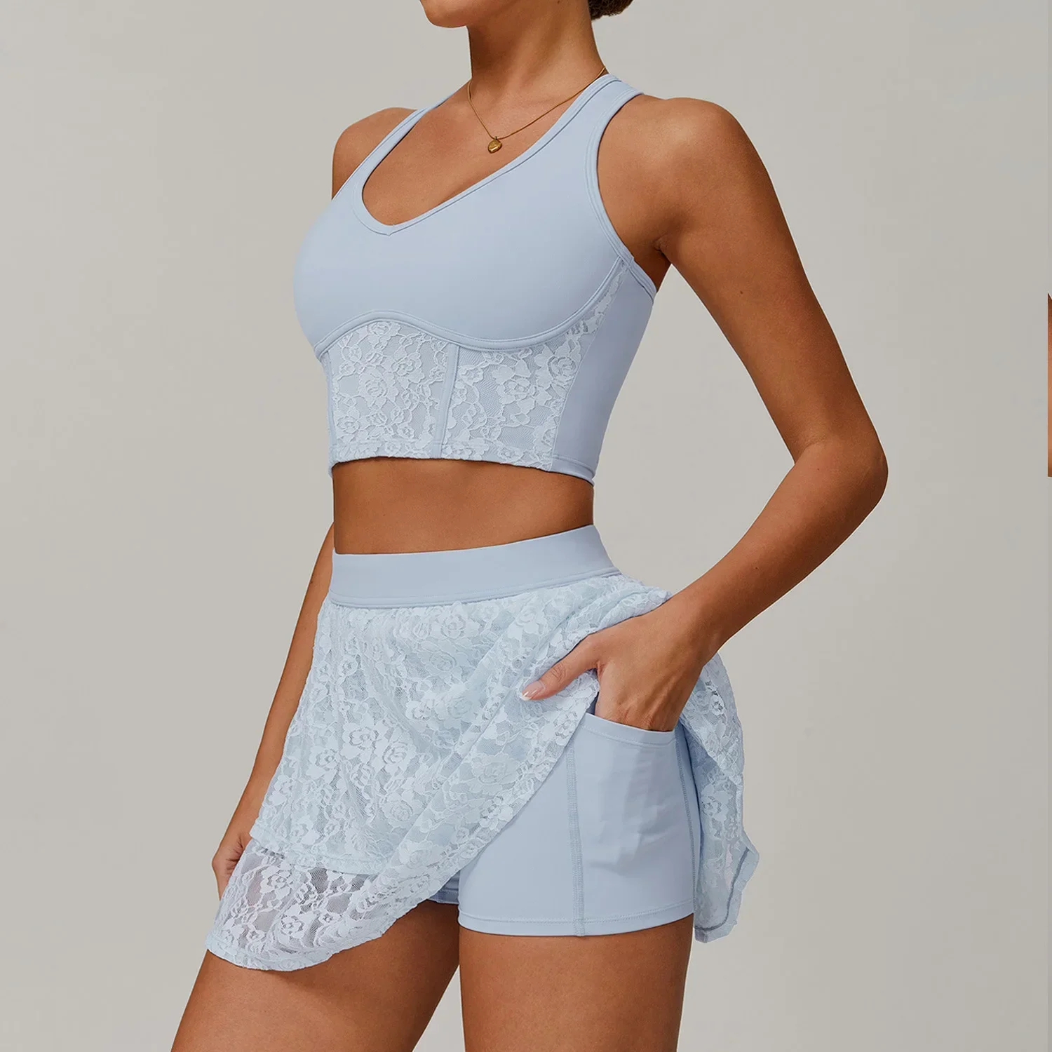 Yoga Sets Workout Sets Women Tracksuit 2 Pieces Gym Suits Crop Tank High Waist Shorts Outfits Fitness Running Yoga Short Skirt