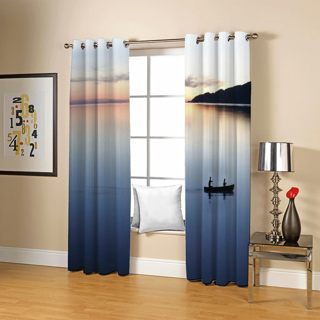 Modern Home Decoration Scenic lake boat scene Curtain Luxury 3D Window Curtain For Living Room