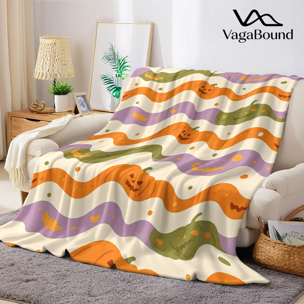 Halloween Pumpkin Waves Flannel Blanket Warm Soft Halloween Christmas All-Season Couch Decorative Cozy Warm Gift