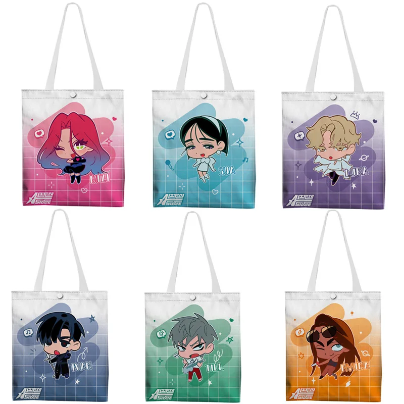 

В наличии аниме Alien Stage Холщовая сумка Ручная сумка через плечо Сумка для ланча Mizi Sua Till Ivan Hyuna Luka Сумка с героями мультфильмов Подарок фанату
