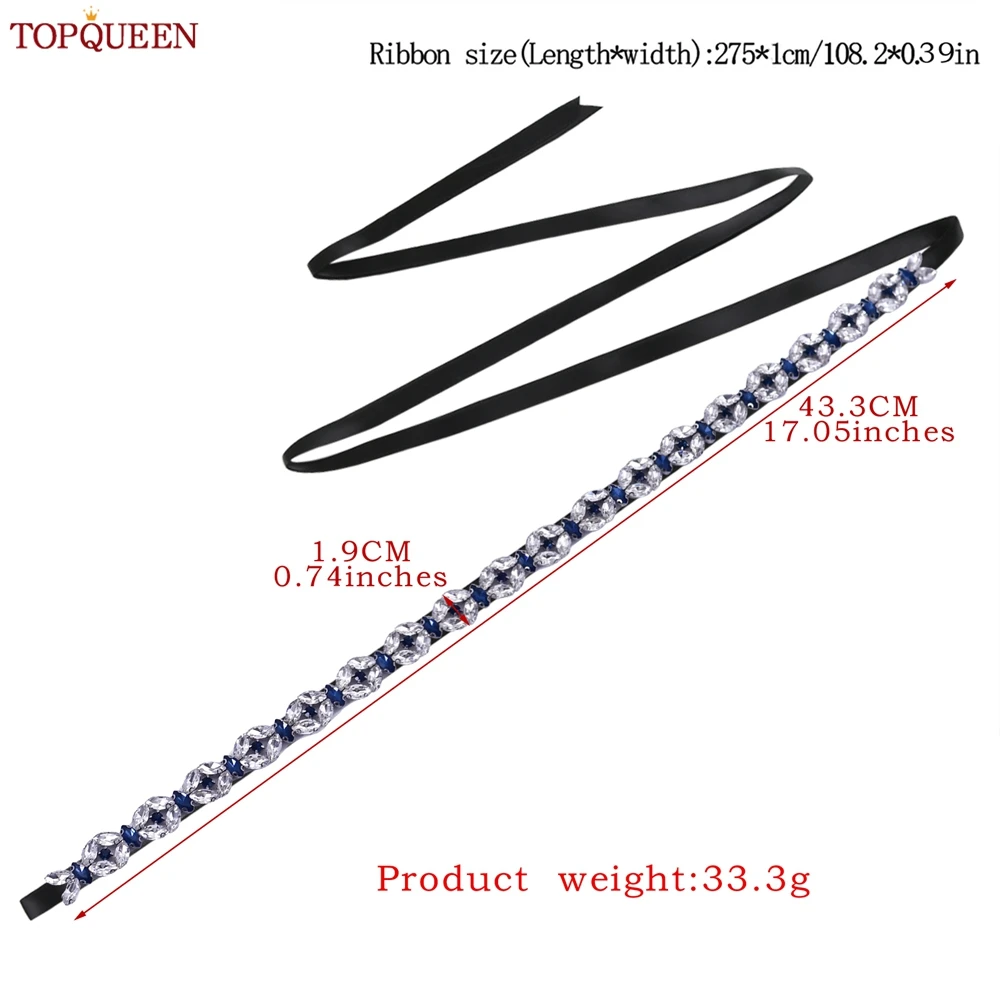 TOPQUEEN Blue Rhinestone Sash Belt Para Vestido De Noiva Long Applique Dama Fina Cinto Vestido De Noite Cintura Acessório S111-ML