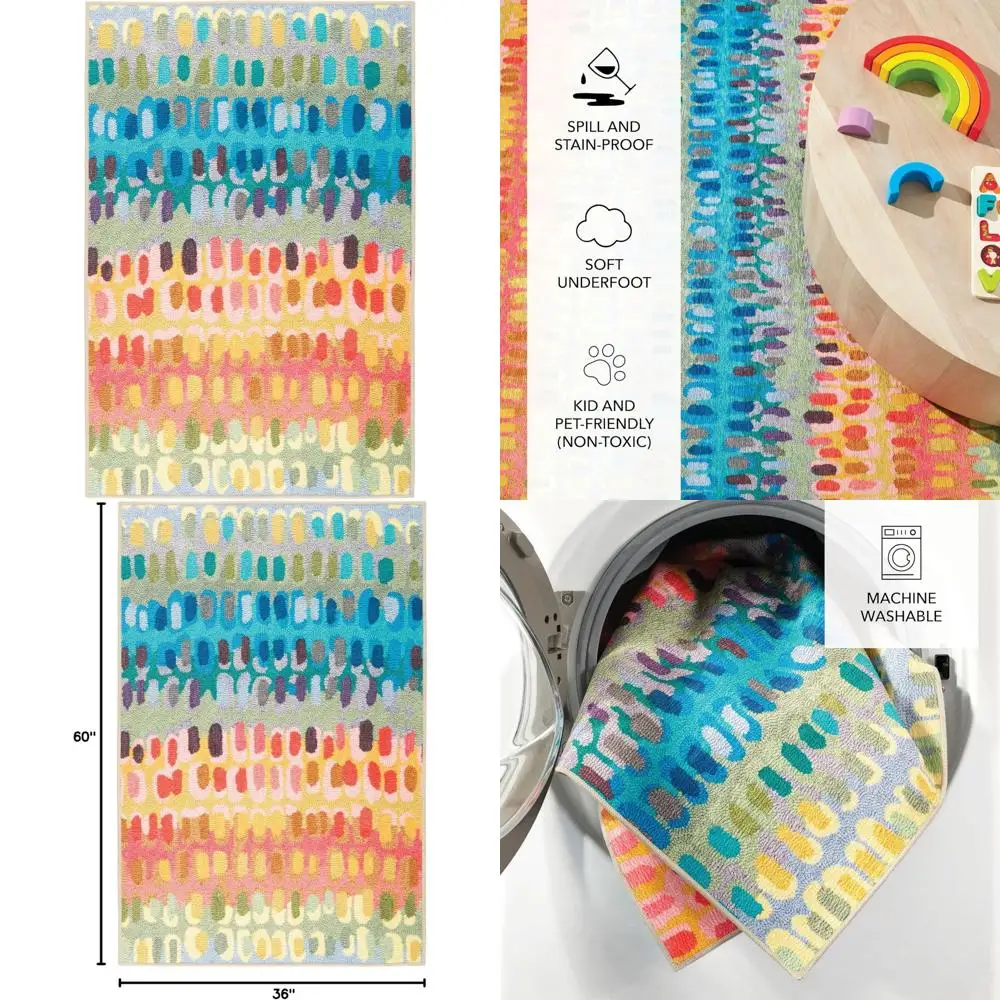 

Multicolor Geometric Accent Rug - 3' x 5' Washable Area Rug with Anti-Slip Backing and Lightweight Design