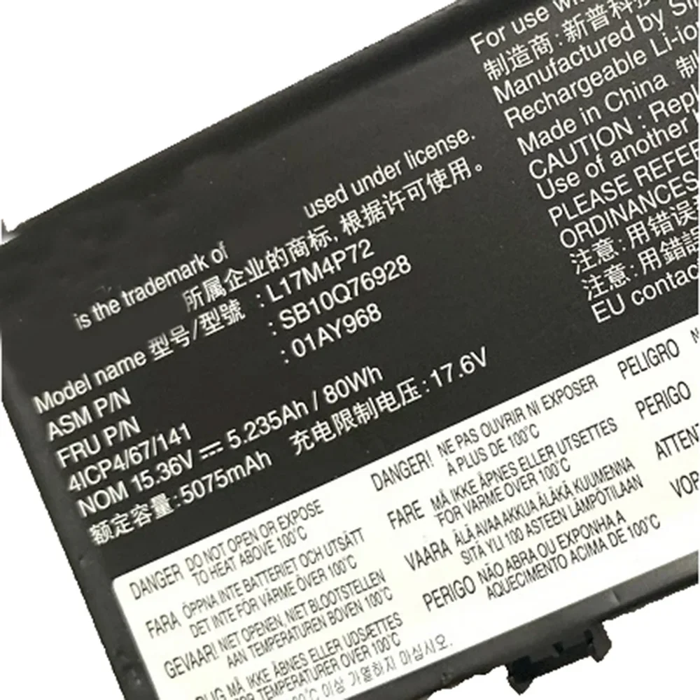 L17M4P72 15.36V 80Wh 5.235Ah Genuino L18M4P71 Batteria 5B10W13953 L17C4P72 L17L4P72 Per Lenovo X1 Extreme Gen 2 01YU911