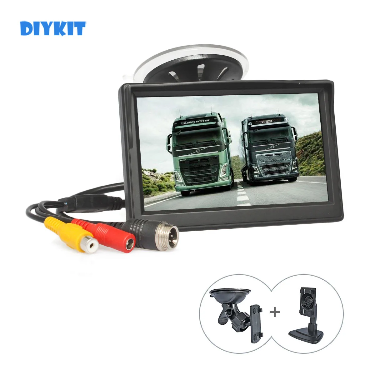 DIYKIT 5inch TFT LCD Backup Car Rear View Monitor Suction Cup Both RCA & 4Pin Connector for MPV SUV Horse Lorry