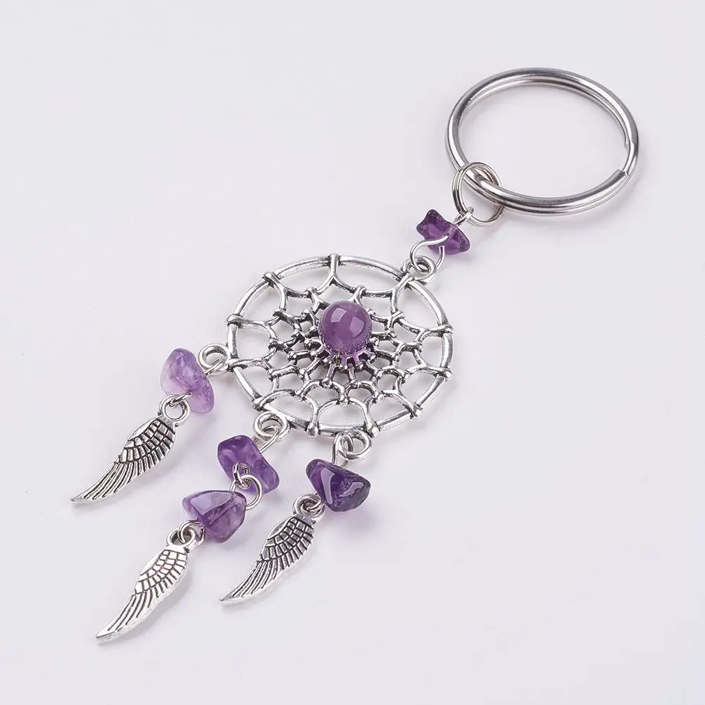 3pcs/set  Minimalist And Personalized Natural Crystal Gravel Dream Catcher Life Tree Wings Keychain Pendant Gift Accessory