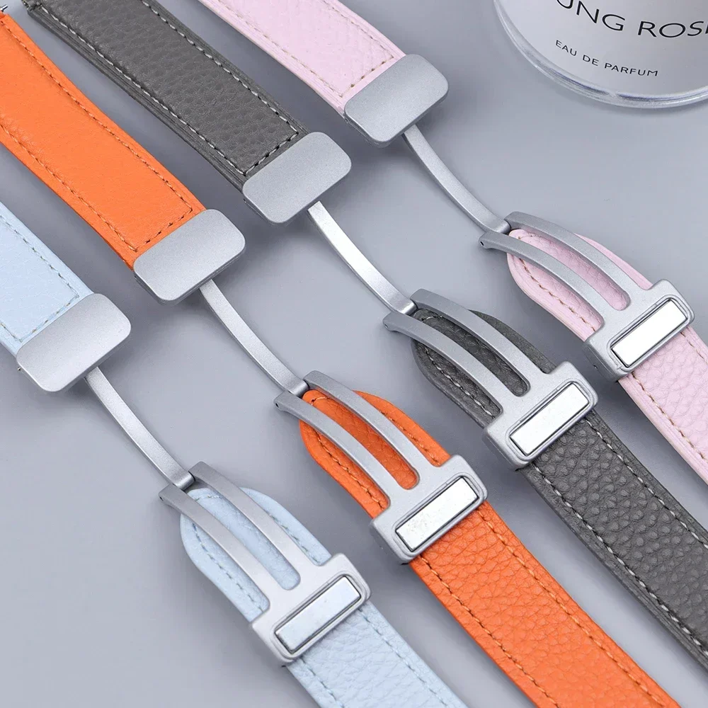 No Gaps Leather Band for Samsuang Galaxy Watch  6 4Classic 43 47mm 5Pro Magnetic Buckle Strap for Galaxy Watch 7 6 5 4 40mm 44mm