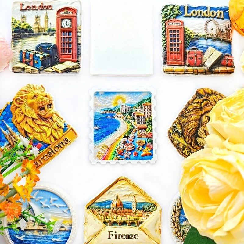 Weihai Moon Bay Stamp Fridge Magnet - 3D Shandong Souvenir Coastal Philately Decor Unique China Collectible Gift
