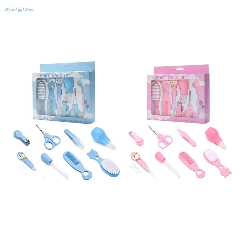 8-Pieces Baby Care Set Newborn Hair Comb Nails Trimmer Manicure Scissor Nasal Aspirator and Brush Tool Accessories