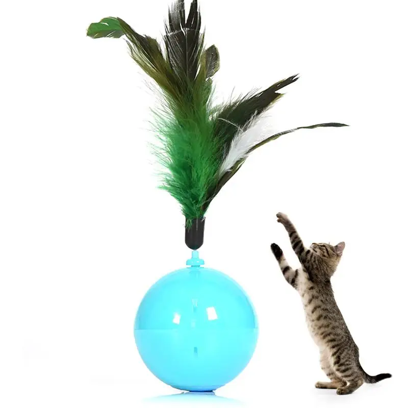 Interactive Cat Ball Self-Rotating Fake Feather Kitten Play Toy Cat Chasing Toy Interactive Toy Cat Toys Stick For Kitten Toy