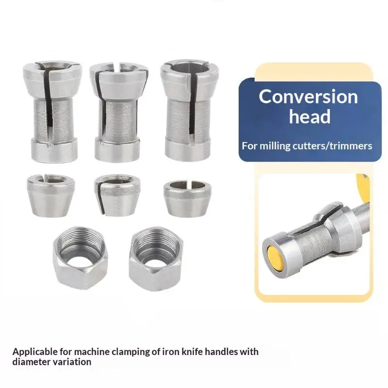 5/6/8Pcs Carbon Steel Engraving Trimming Machine Router Milling Cutter Accessories M17 6/6.35/8mm Collet Chuck Adapter With Nut