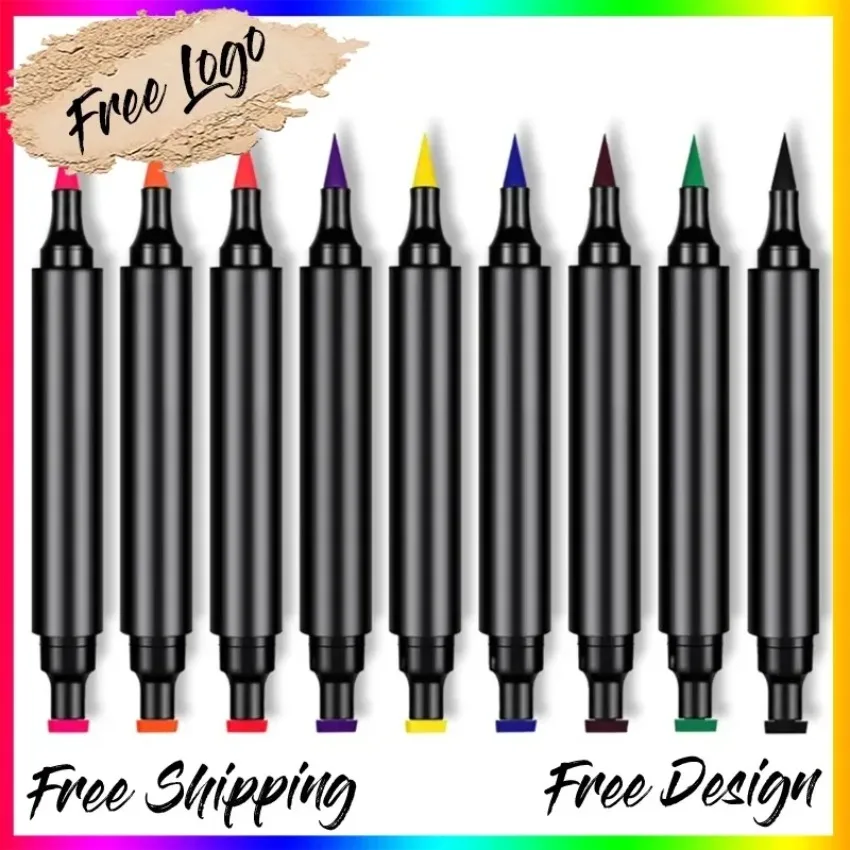 

Custom 9colors Triangle Seal Liquid Eyeliner Non Smudging Fast Dry Long-lasting Waterproof Double-head Lazy Eye Line Pencil Bulk