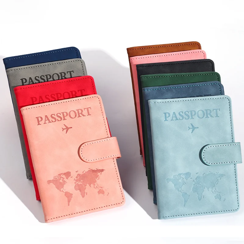 Leather Passport Holder Covers Case Waterproof Travel Credit Card Wallet Cute Passport Book for Women/Men Buckle Passport Cover