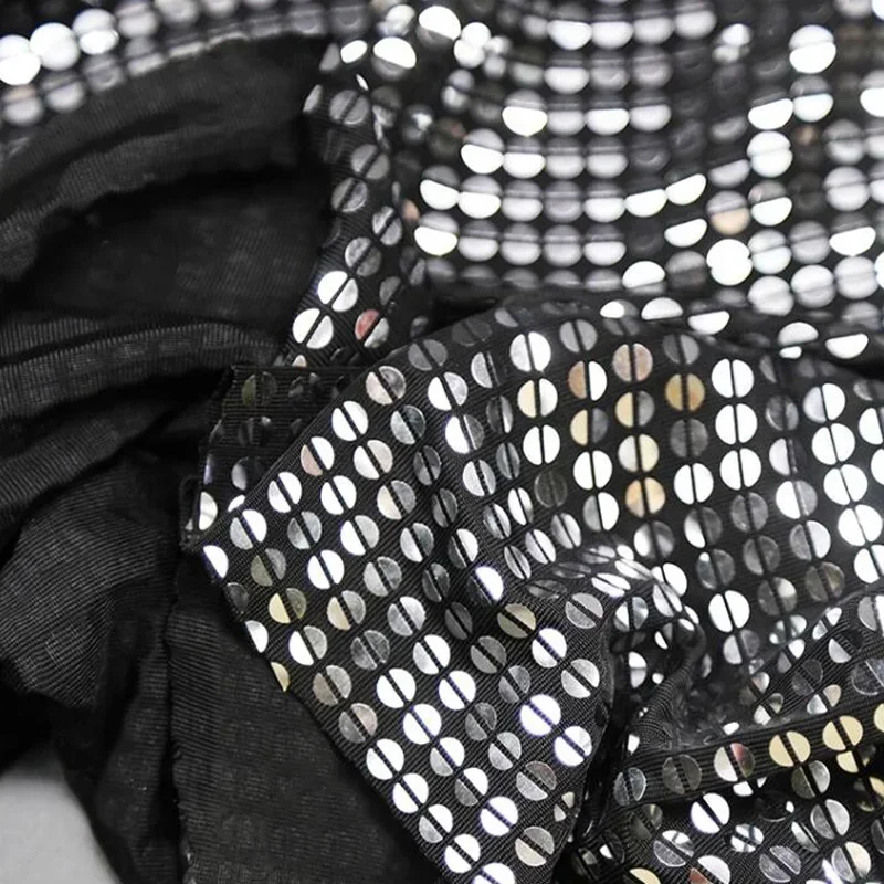 50/100cm Glitter Silver Mirror Sequin Fabric High Gloss Reflective Silver Background Stage Performance Dress Designer Fabric