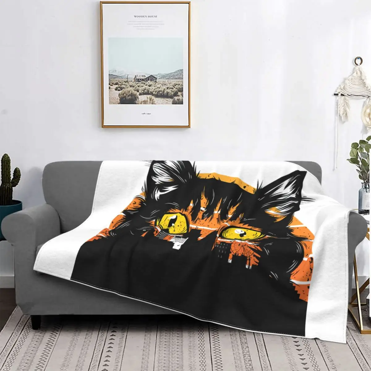 Scary Yellow Eyes Blanket Catzilla Cat Fleece Plush Autumn/Winter Cute Super Warm Thin Throw Blankets For bed Plush Thin Quilt