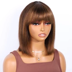 Brazilian Short Straight Hair Bob Wigs Human Hair Wig With Bangs Remy Full Machine Made Wig for Women PHG4/30 Glueless Bob Wig