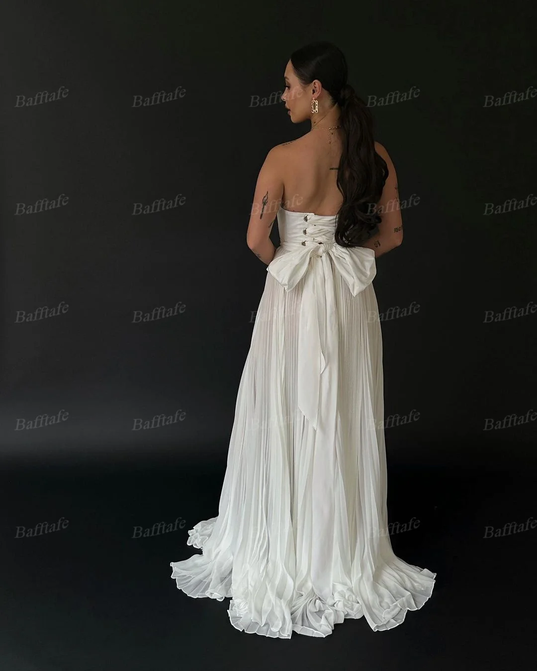 Bafftafe-Robe de Mariée en Mousseline de Soie Froissée, Vêtement de Plage Coréen, Corset Dos aux, Patients de Jardin, Tout Personnalisé, Séance Photo de Mariage