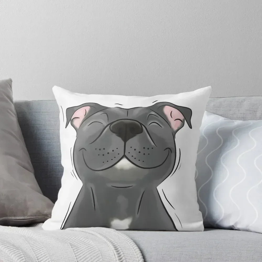 Smiling Blue Staffy Dog (stafford) Staffy Love Throw Pillow pillow cover luxury Pillow Case