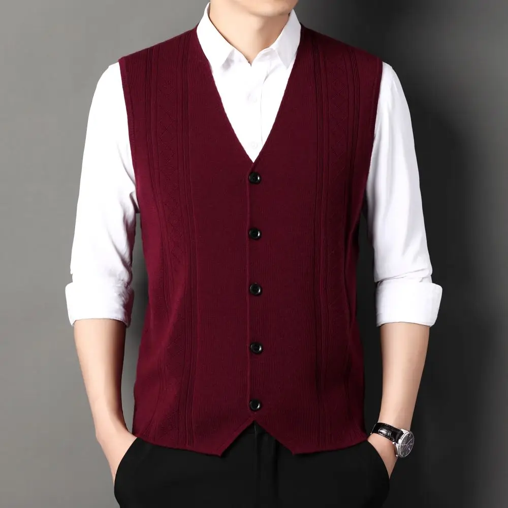 

COODRONY Loose Knit Vest Button Fashion V-neck Sleeveless Sweater 2023 New Men's Warm Comfortable Autumn And Winter Top W5697