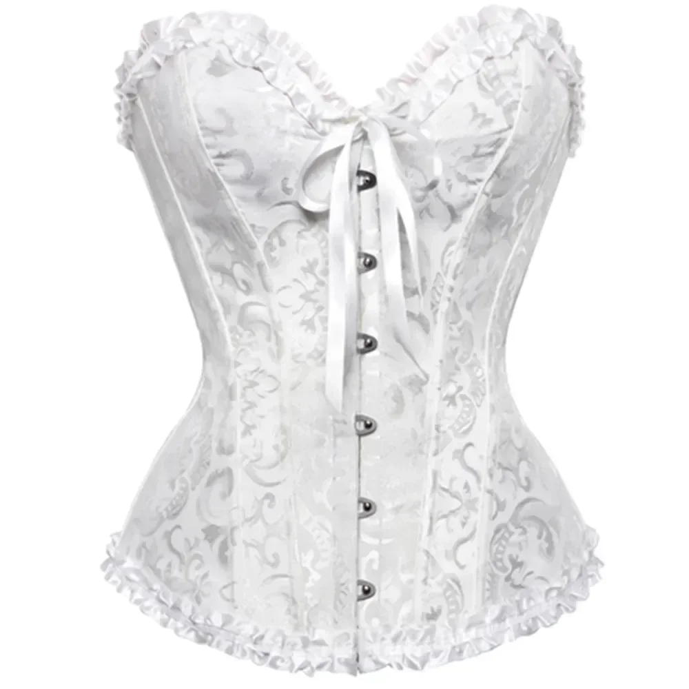 

Women Overbust Corset Korset Basques Floral Lace Top Bustier Jacquard Lingerie Corselet