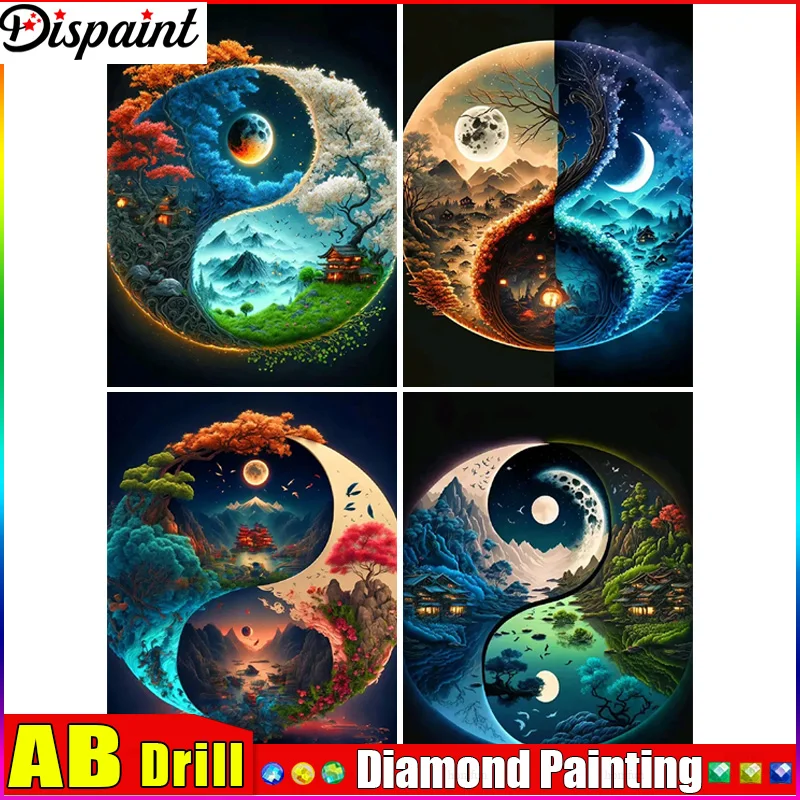 Dispaint AB كامل الماس اللوحة "شجرة نهر القمر" الراتنج الحفر التطريز 5D Diy بها بنفسك ألواح تلوين حرفية لامعة غرزة هدية #1