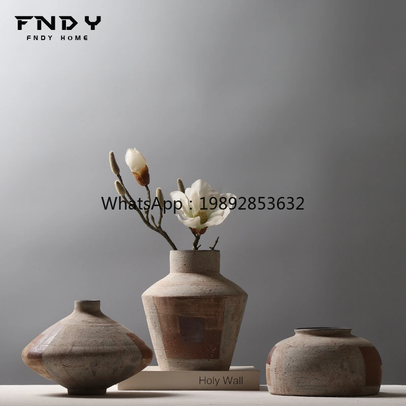 LYY Handmade Cast Vase Hand-painted Color-blocking Patchwork Pottery Vintage Distressed Tea Room Flower Arrangement Decoration