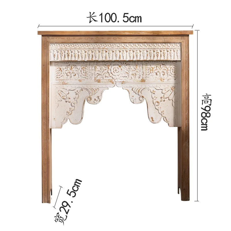 French retro solid wood carving flower fireplace villa entry living room old desk photography background wall