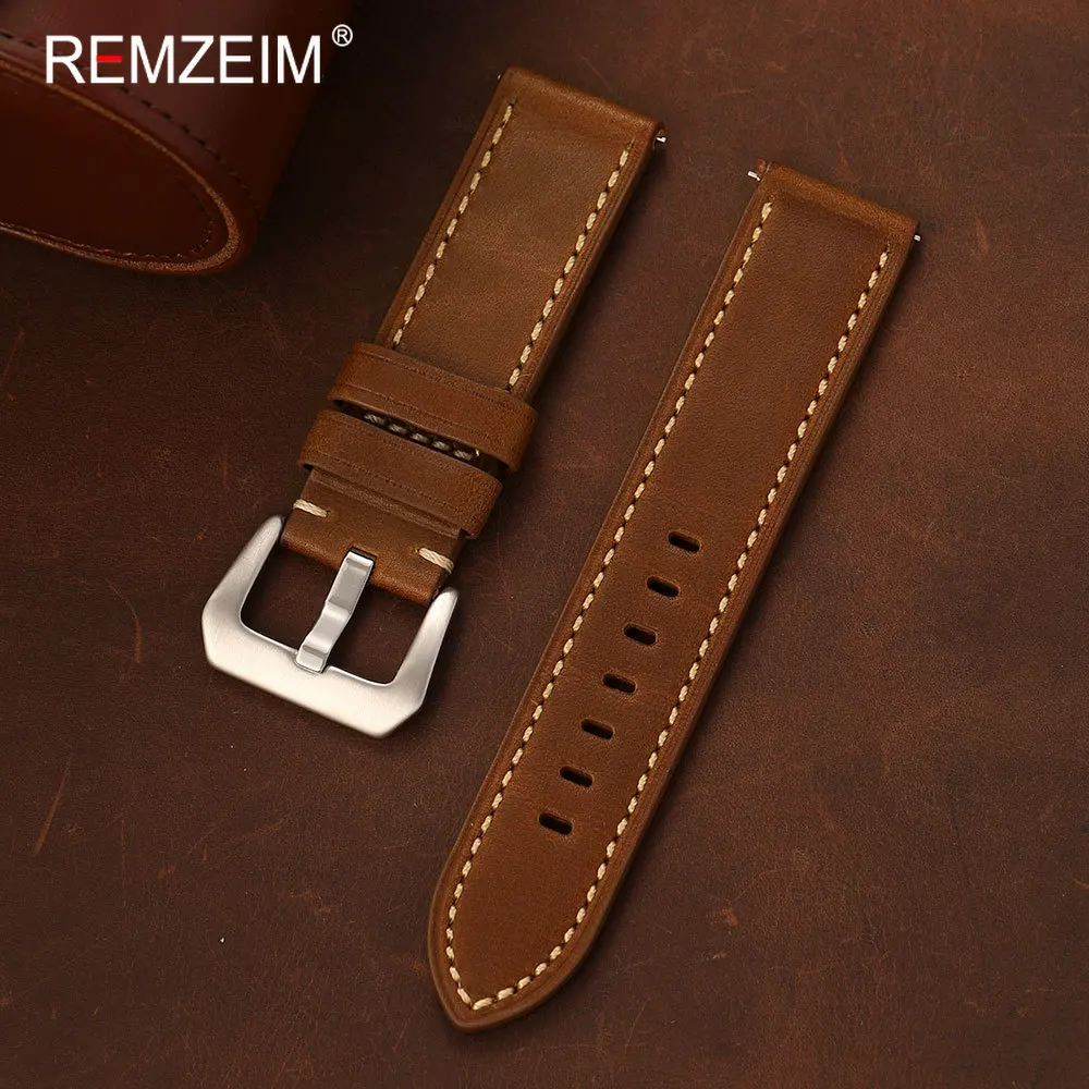 Vintage Herren Uhrenarmband aus Ölwachsleder 20mm 22mm 24mm Schnellverschluss Langlebiges Komfortables Ersatz-Kalbsleder Uhrenarmband