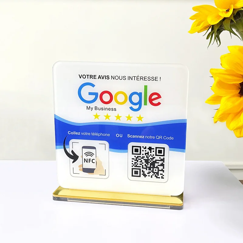 Various Social Media Acrylic Sign With Stand Base Custom Logo Google Review Sign NFC Tap Scan QR Code Plaque Review US On Google