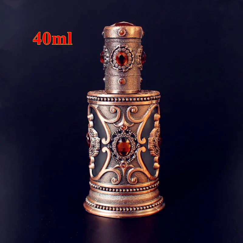 40ml Vintage Metal Perfume Bottles Empty Glass Spray Bottle Middle East Style Wedding Gift Decoration