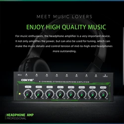 HA800 PRO Ultra-Compact Audio Amplifier 8 Channels Mini Stereo Headphone Amplifier With Power Adapter RGB light EU/US plug