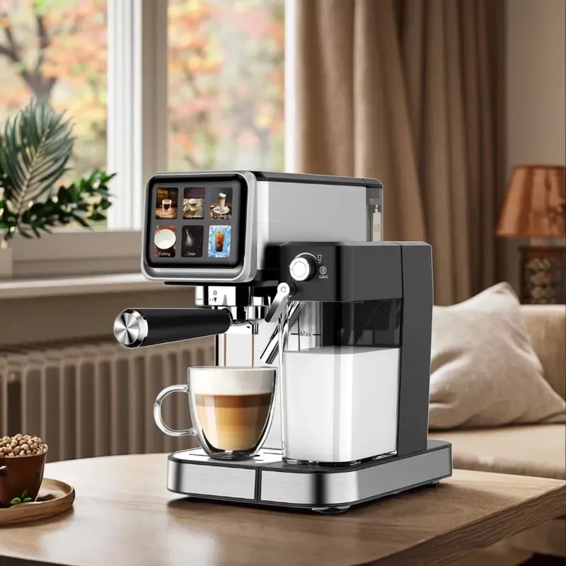 Automatic Espresso Coffee Machine with Color Touchscreen and Milk Frother for Latte Cappuccino Single Double Filter Basket
