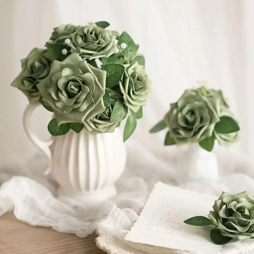 

Mefier Home Artificial Flowers 3.5" Avalanche Rose Elf Green flower w/Stem for DIY Wedding Floral Centerpiece Home Decortions