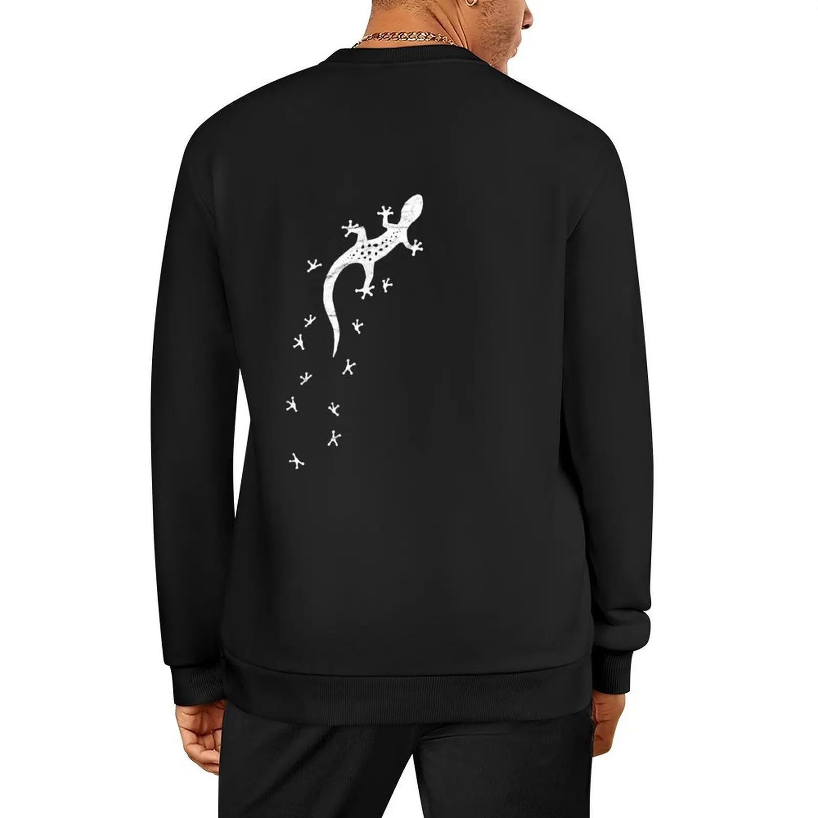 

Retro Lizard Drawing With Tracks Artsy Vintage Gecko Pullover anime clothes autumn clothes sweatshirt men