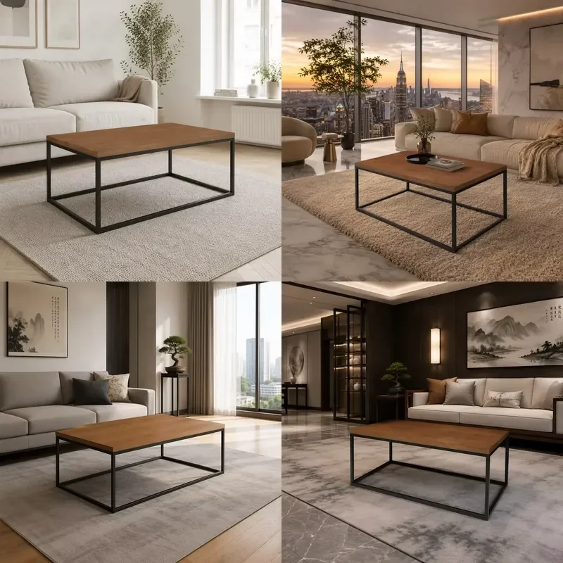 Nordic Solid Wood Iron Coffee Table Small-sized Rectangular Low Table Tatami Table Living Room Furniture Minimalist Design