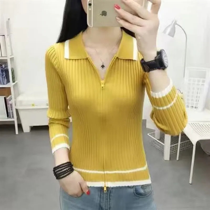 Autumn Spring Style Women Knitted Pullover Tops Lady Casual Zipper V-Neck Knitted Pullover Sweater ZZ0972