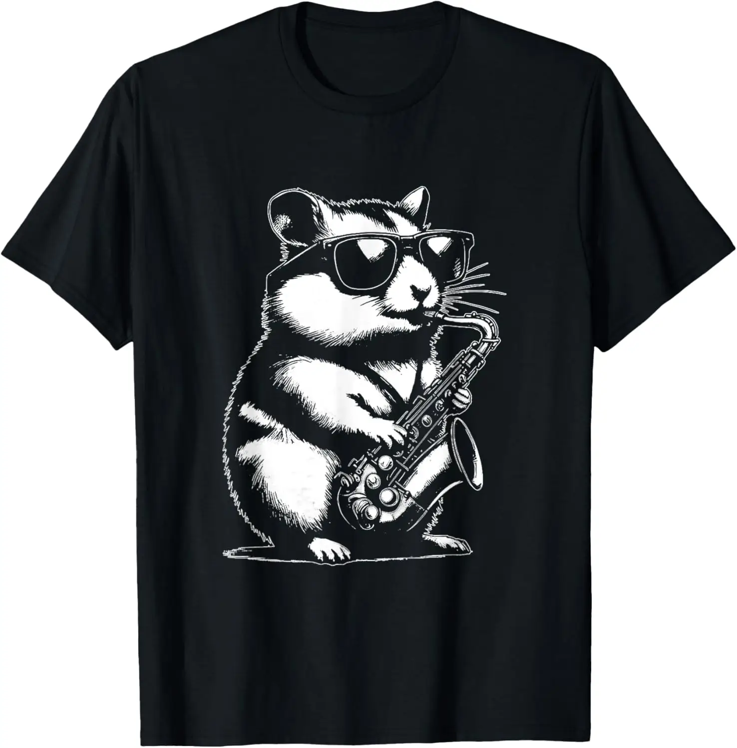 Cool Hamster Playing Saxophone Jazz Musician Graphic Tee Soft Cotton Short Sleeve T-Shirt For Men