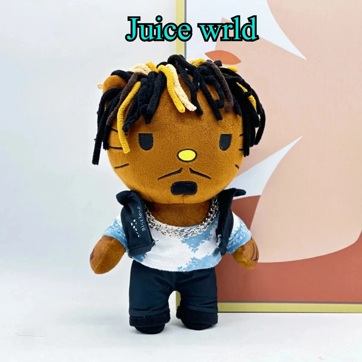 New well-known Rapper Kitty Juice WRLD Plush Doll Braided Head Vest Boy Figure Stuffed Toys Cute Boys Girls Christmas Gift 25cm